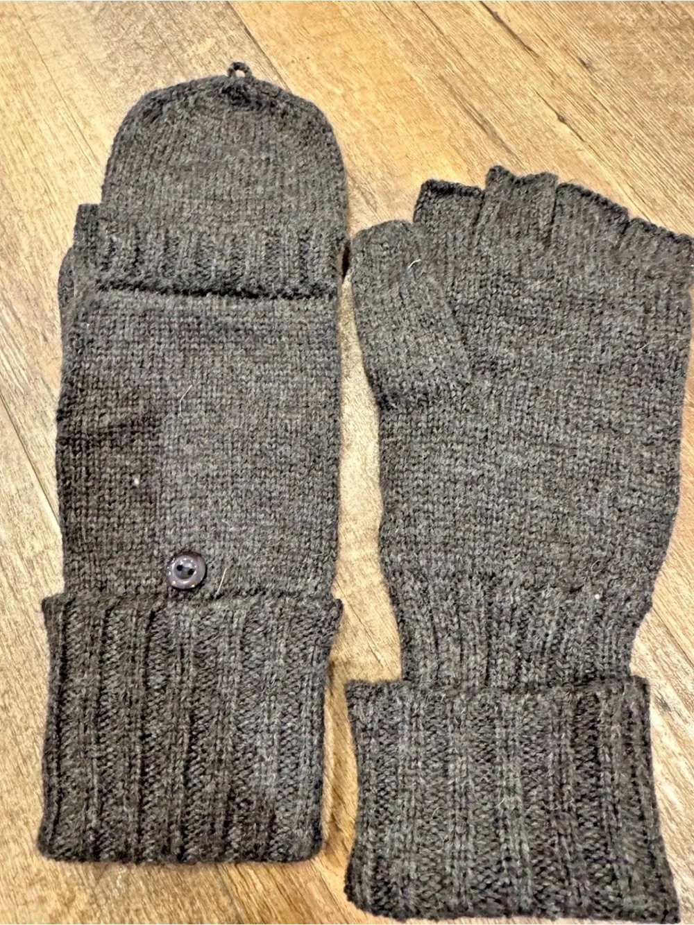 Bloomingdales Womens Knit Fingerless Gloves Convertible Mittens Gray
